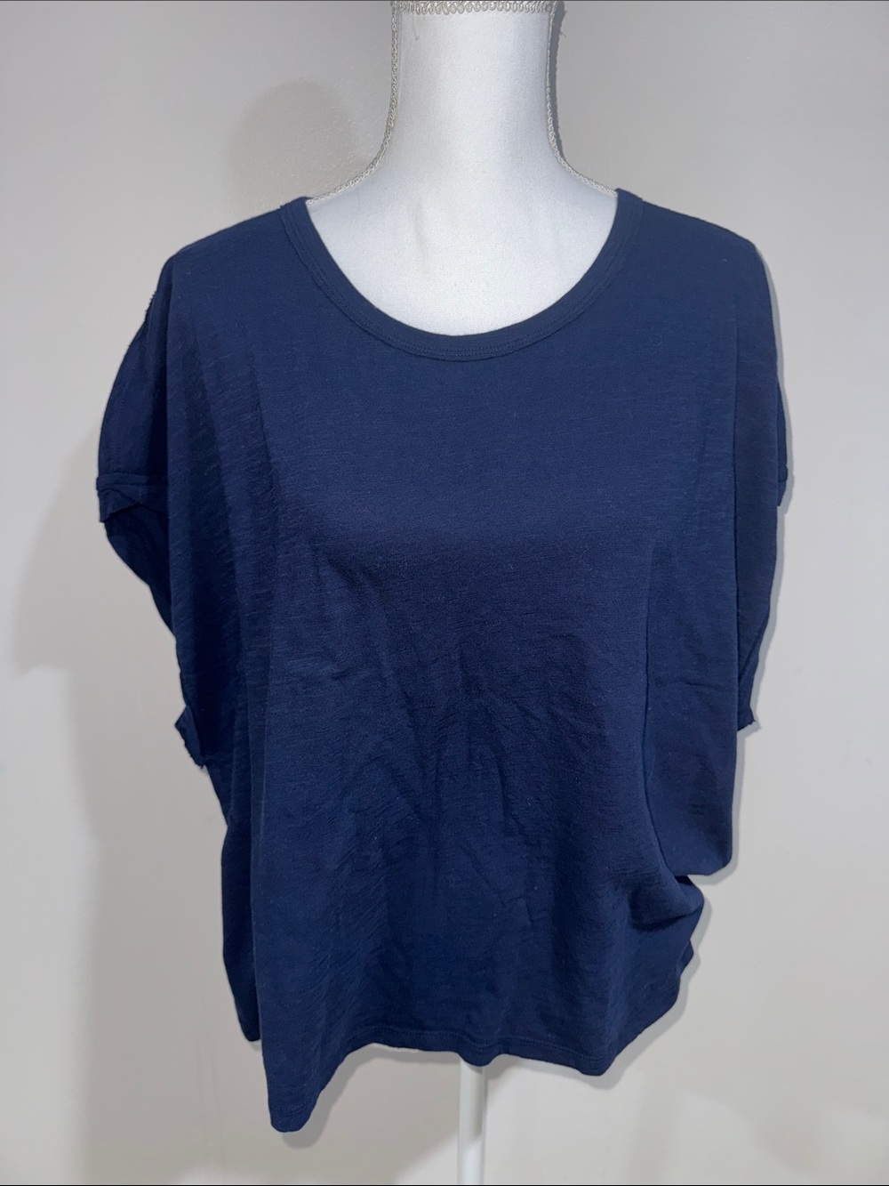Free People Navy Short Sleeve Crewneck Tee